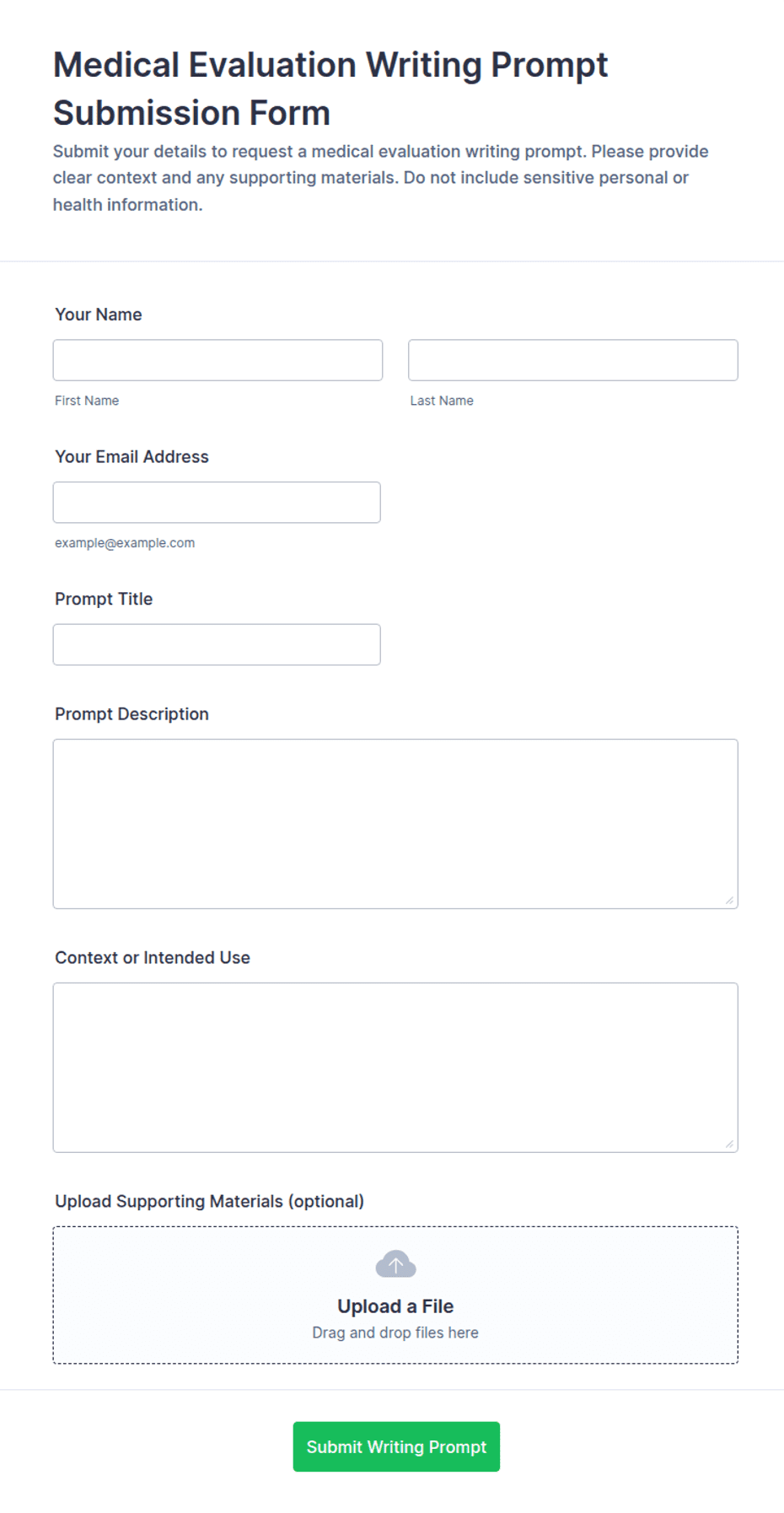 Medical Evaluation Writing Prompt Submission Form Template | Jotform
