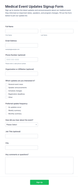 Medical Event Updates Signup Form Template