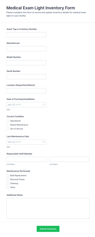 Medical Exam Light Inventory Form Template