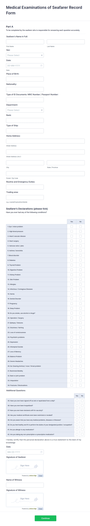 Medical Examinations Of Seafarer Record Form Template