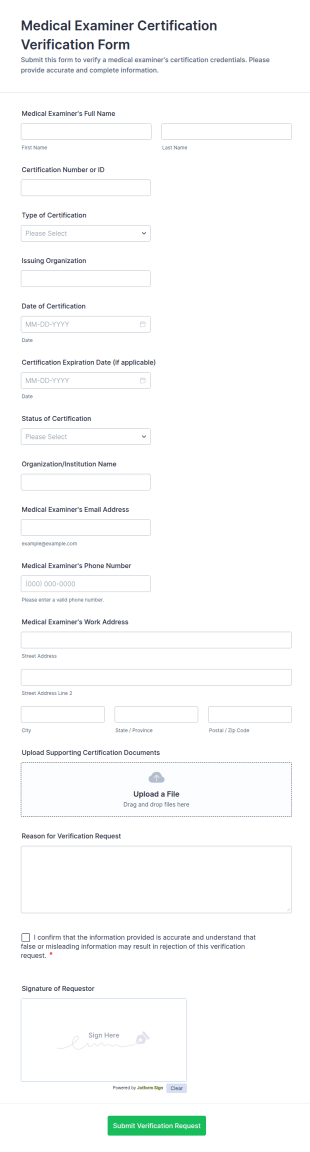 Medical Examiner Certification Verification Form Template