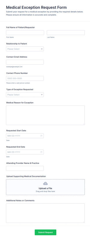 Medical Exception Request Form Template