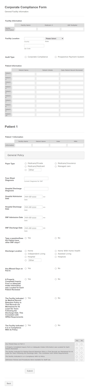 Medical Facility Compliance Form Template