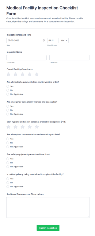 Medical Facility Inspection Checklist Form Template