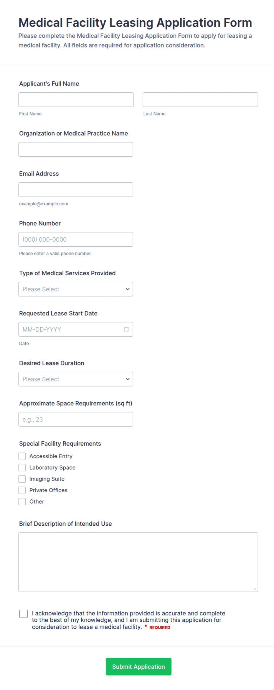 Medical Facility Leasing Application Form Template | Jotform