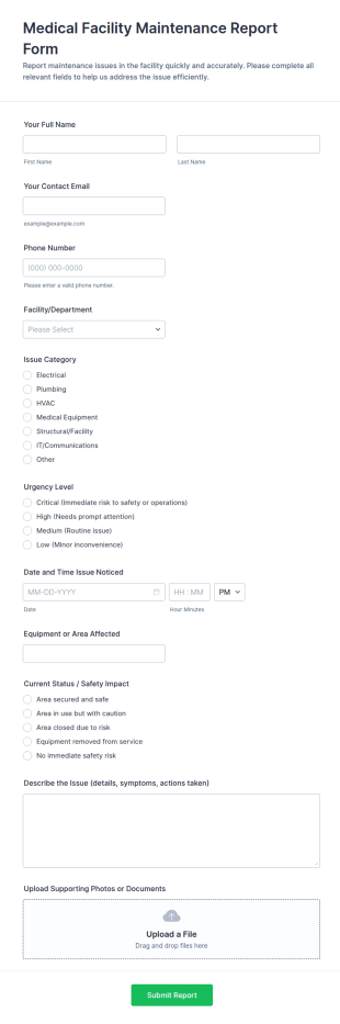 Medical Facility Maintenance Report Form Template