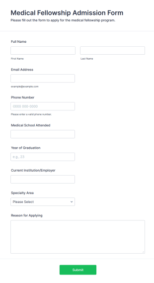 Medical Fellowship Admission Form Template