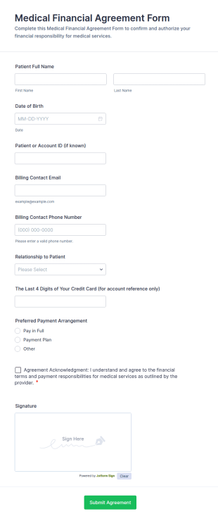 Medical Financial Agreement Form Template