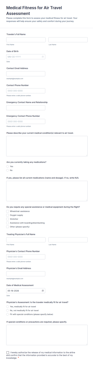 Medical Fitness For Air Travel Assessment Form Template