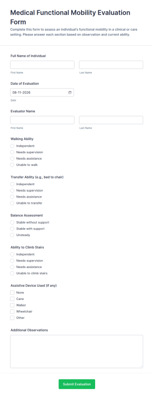Medical Functional Mobility Evaluation Form Template