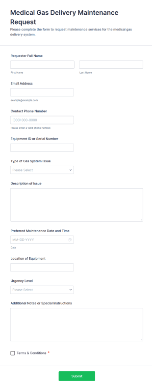Medical Gas Delivery Maintenance Request Form Template