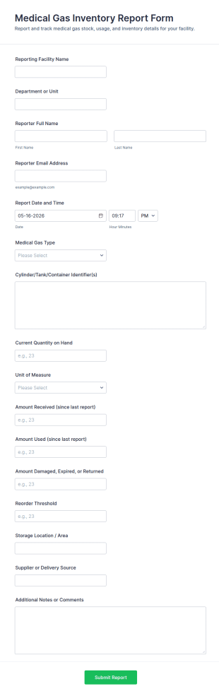 Medical Gas Inventory Report Form Template