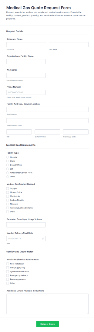 Medical Gas Quote Request Form Template