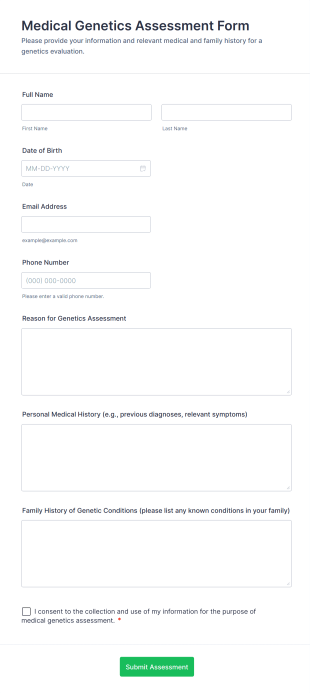 Medical Genetics Assessment Form Template