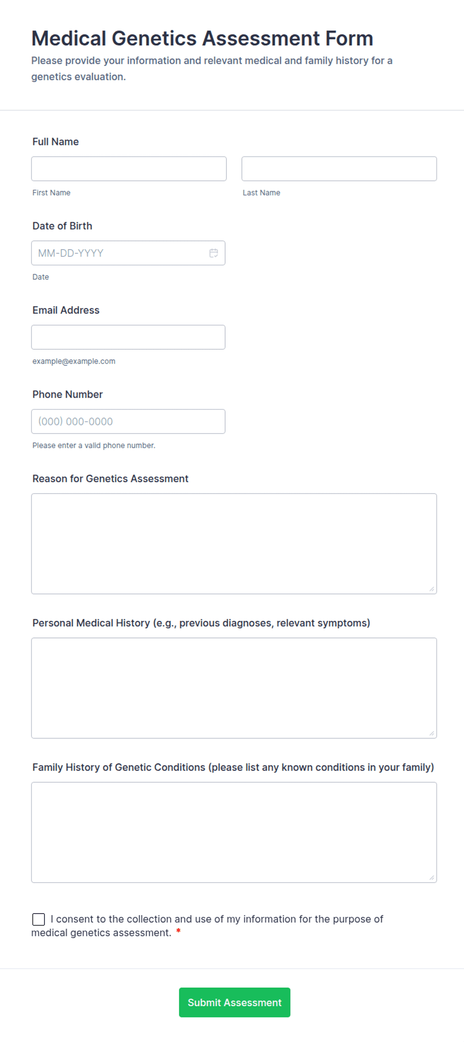 Blueprint Genetic Testing Form.pdf Medical Genetics Assessment Form Template | Jotform