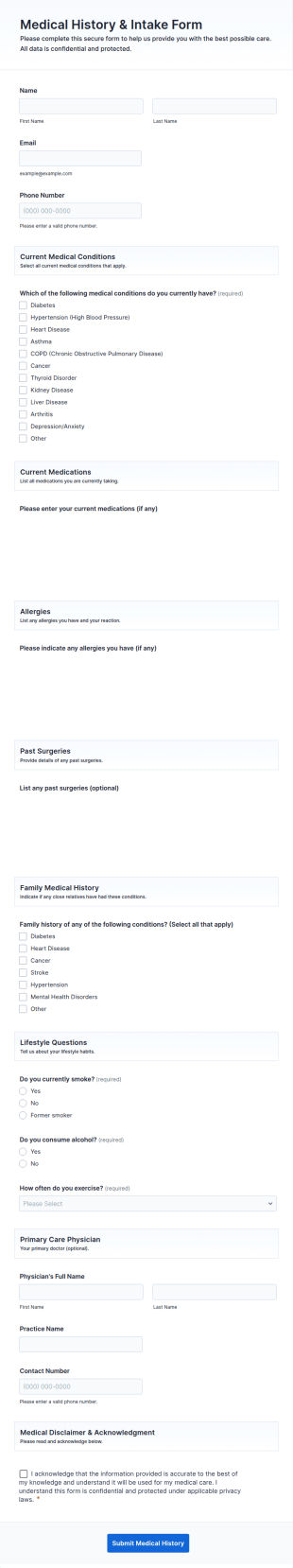 Medical History & Intake Form Template