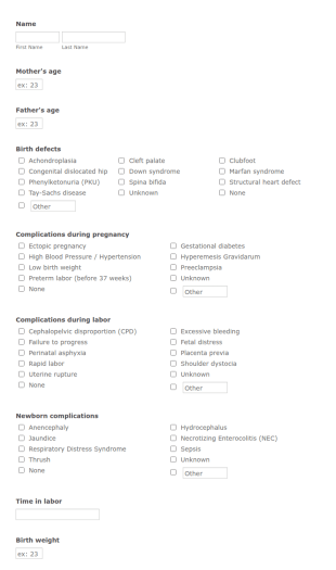 Medical History: Children Form Template