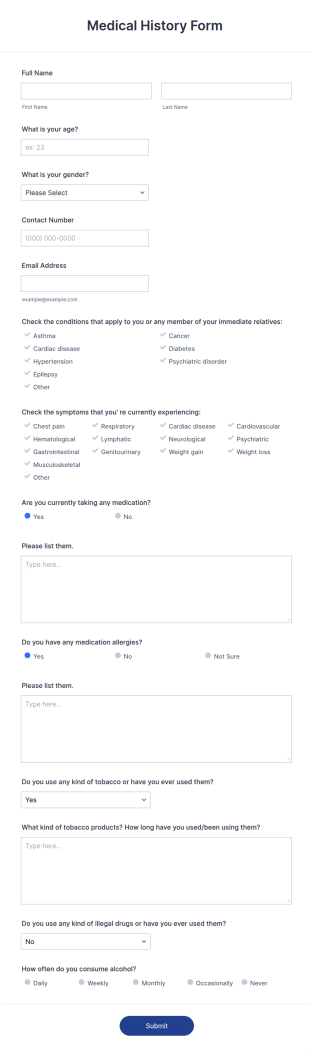 Medical History Form Template