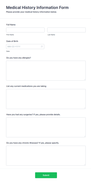 Medical History Information Form Template