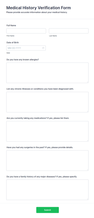 Medical History Verification Form Template