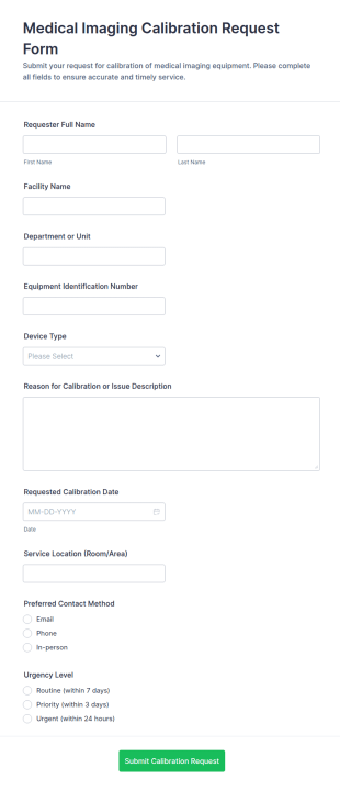 Medical Imaging Calibration Request Form Template