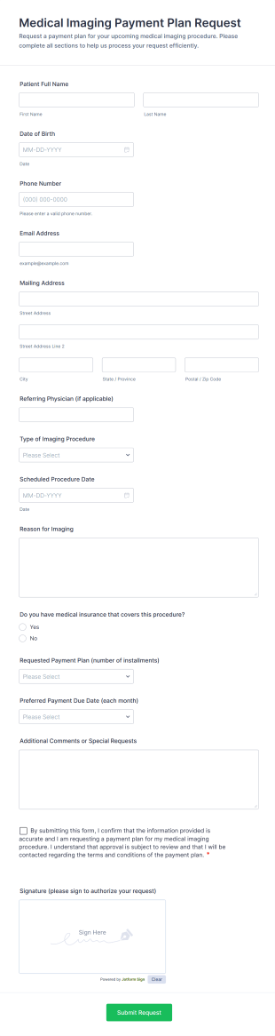 Medical Imaging Payment Plan Request Form Template