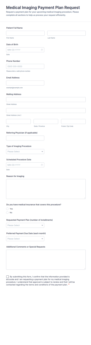 Medical Imaging Payment Plan Request Form Template