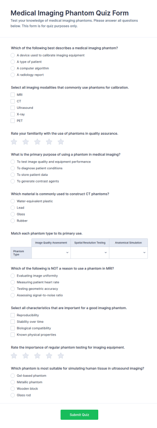 Medical Imaging Phantom Quiz Form Template