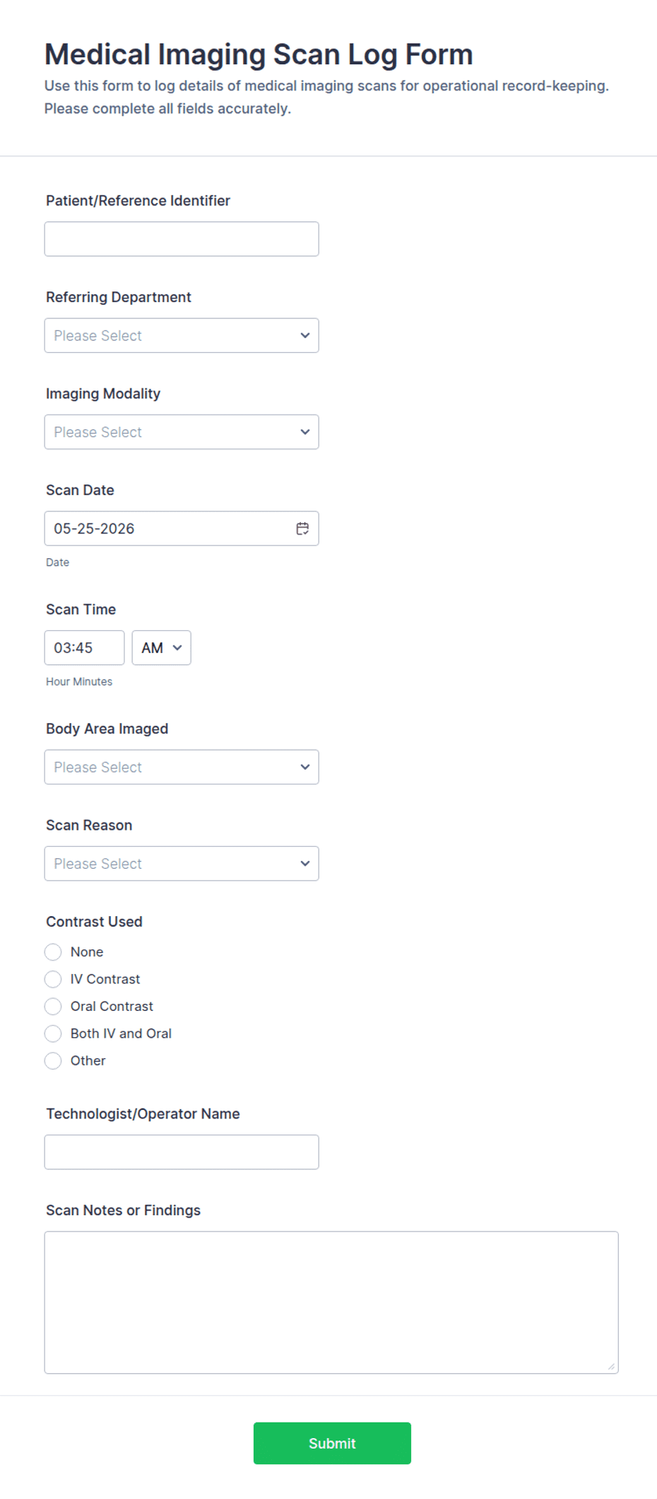 Medical Imaging Scan Log Form Template | Jotform