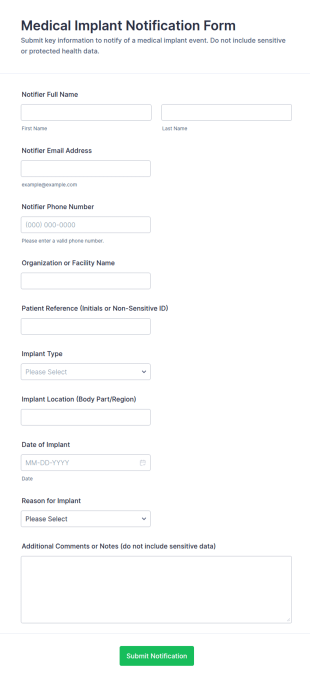 Medical Implant Notification Form Template
