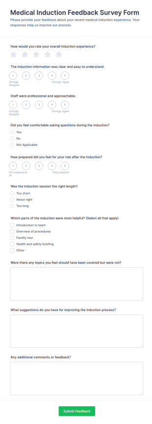 Medical Induction Feedback Survey Form Template