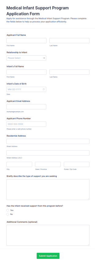 Medical Infant Support Program Application Form Template