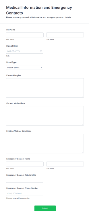 Medical Information And Emergency Contacts Form Template