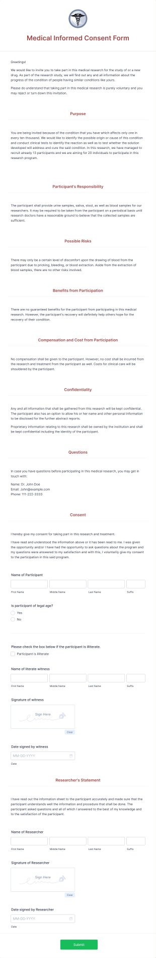 Medical Informed Consent Form Template