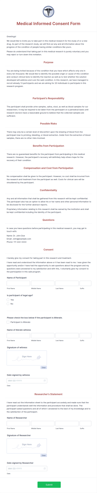 Medical Informed Consent Form Template
