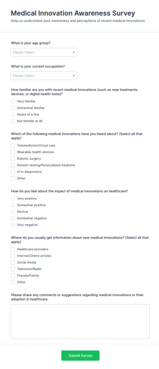 Medical Innovation Awareness Survey Form Template