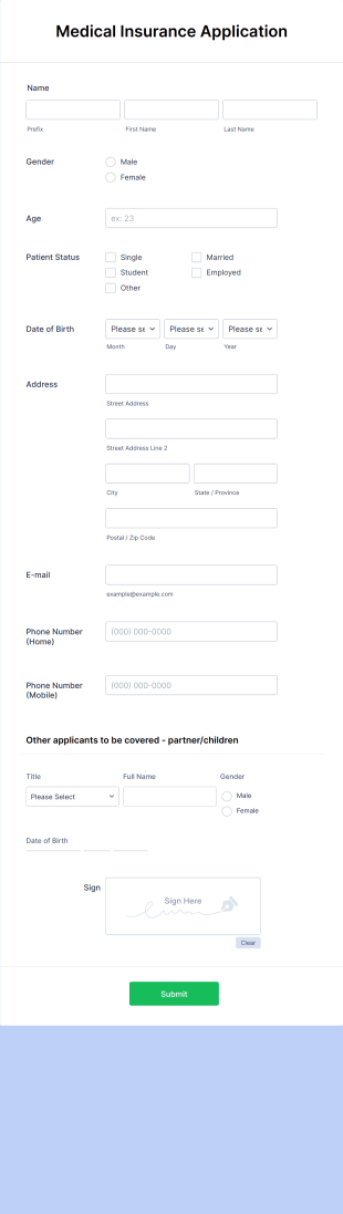 Medical Insurance Application Form Template