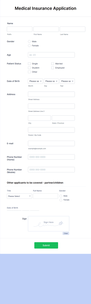 Medical Insurance Application Form Template | Jotform