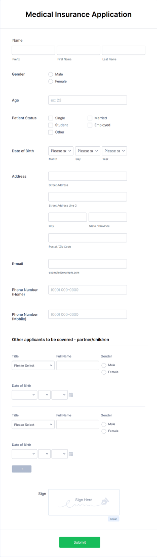 Medical Insurance Application Form Template