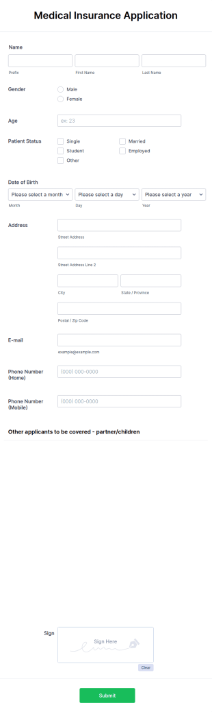 Medical Insurance Application Form Template