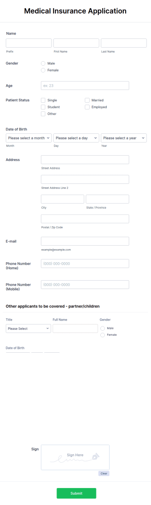 Medical Insurance Application Form Template