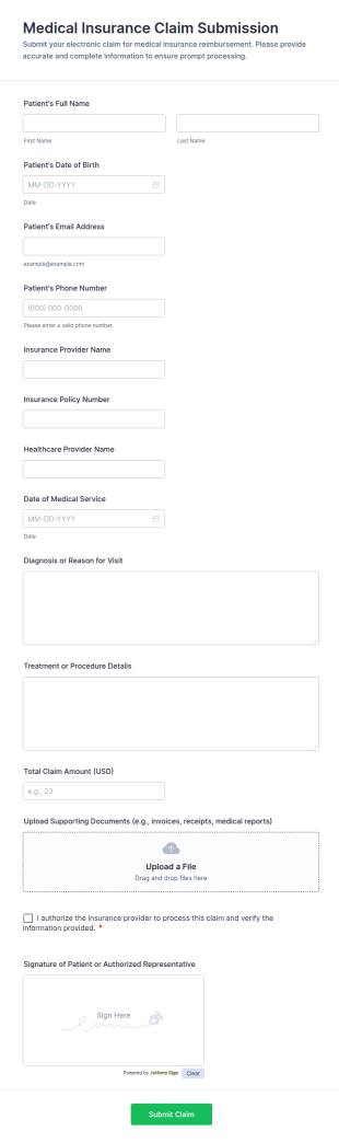 Medical Insurance Claim Submission Form Template