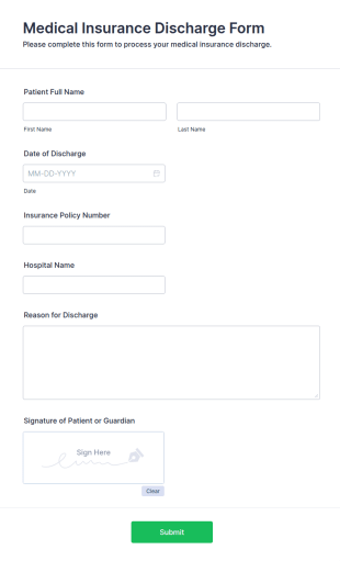 Medical Insurance Discharge Form Template