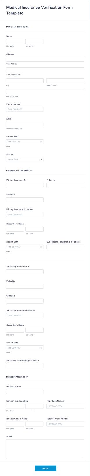 Medical Insurance Verification Form Template