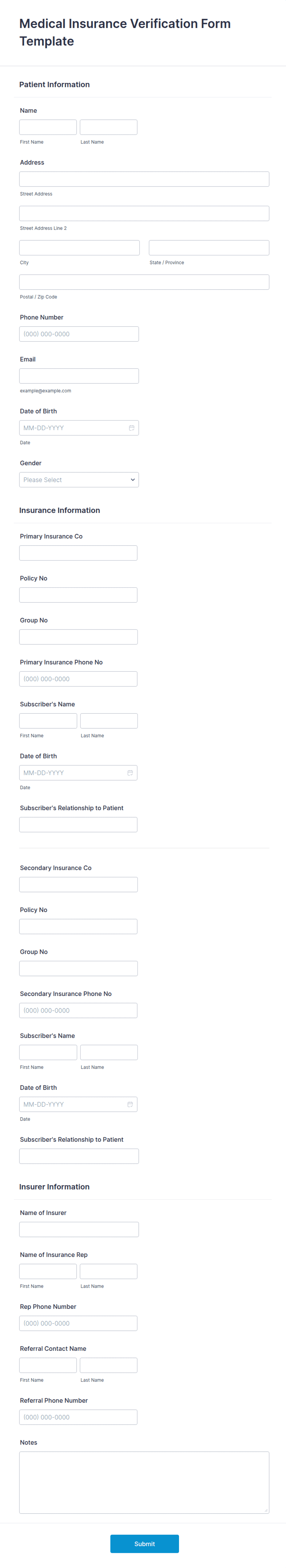 Medical Insurance Verification Form Template Jotform