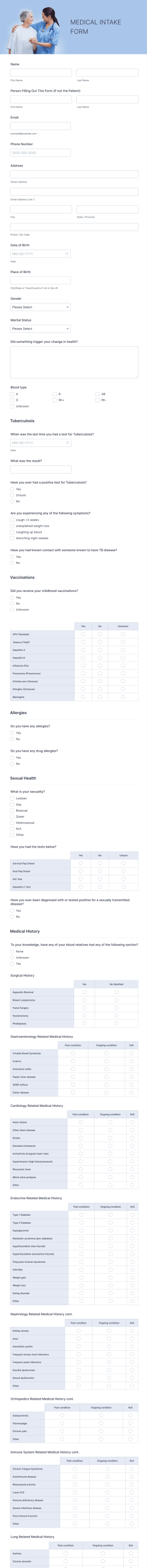 Medical Intake Form Template