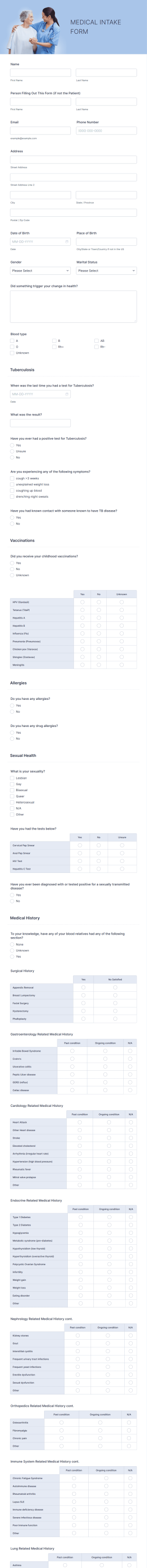 Medical Intake Form Template