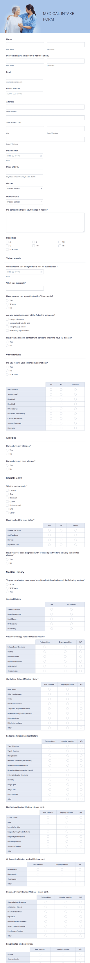 Medical Intake Form Template