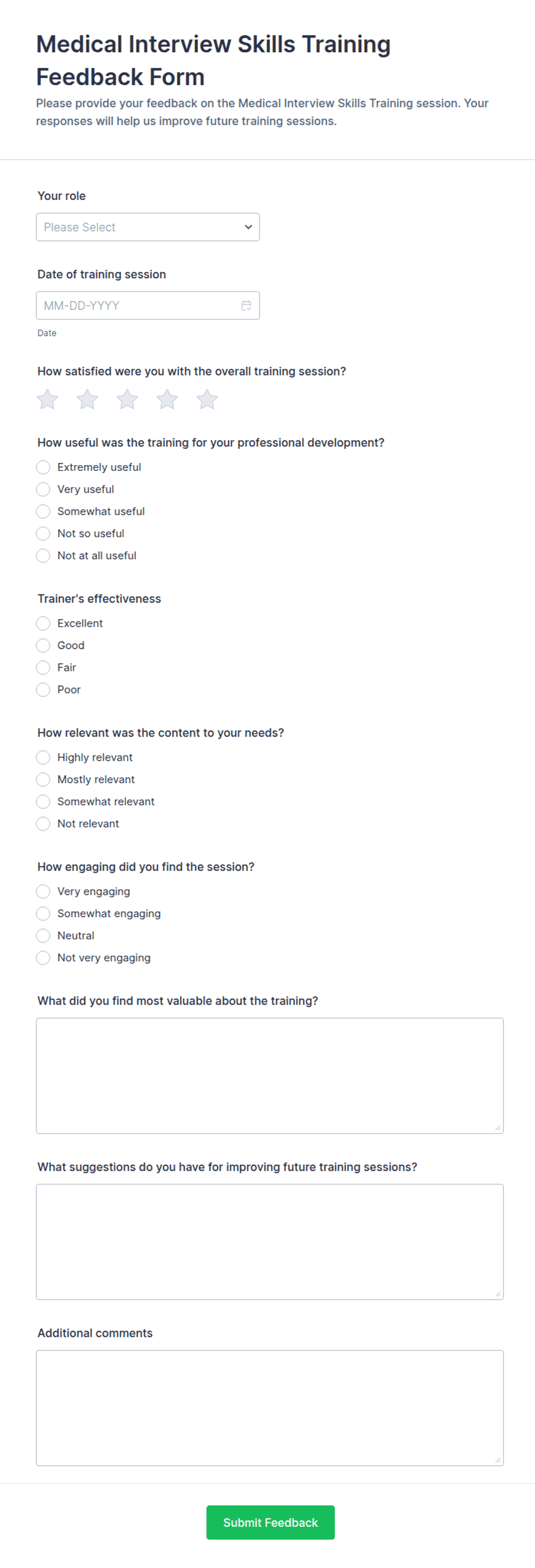 Medical Interview Skills Training Feedback Form Template | Jotform