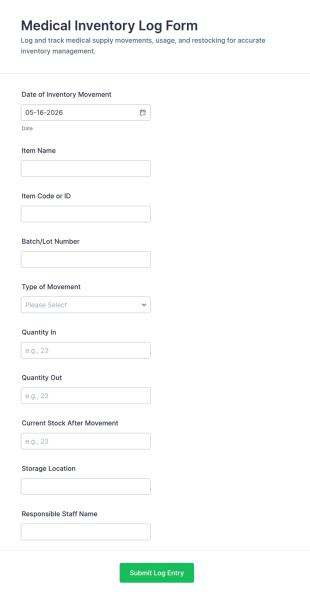 Medical Inventory Log Form Template